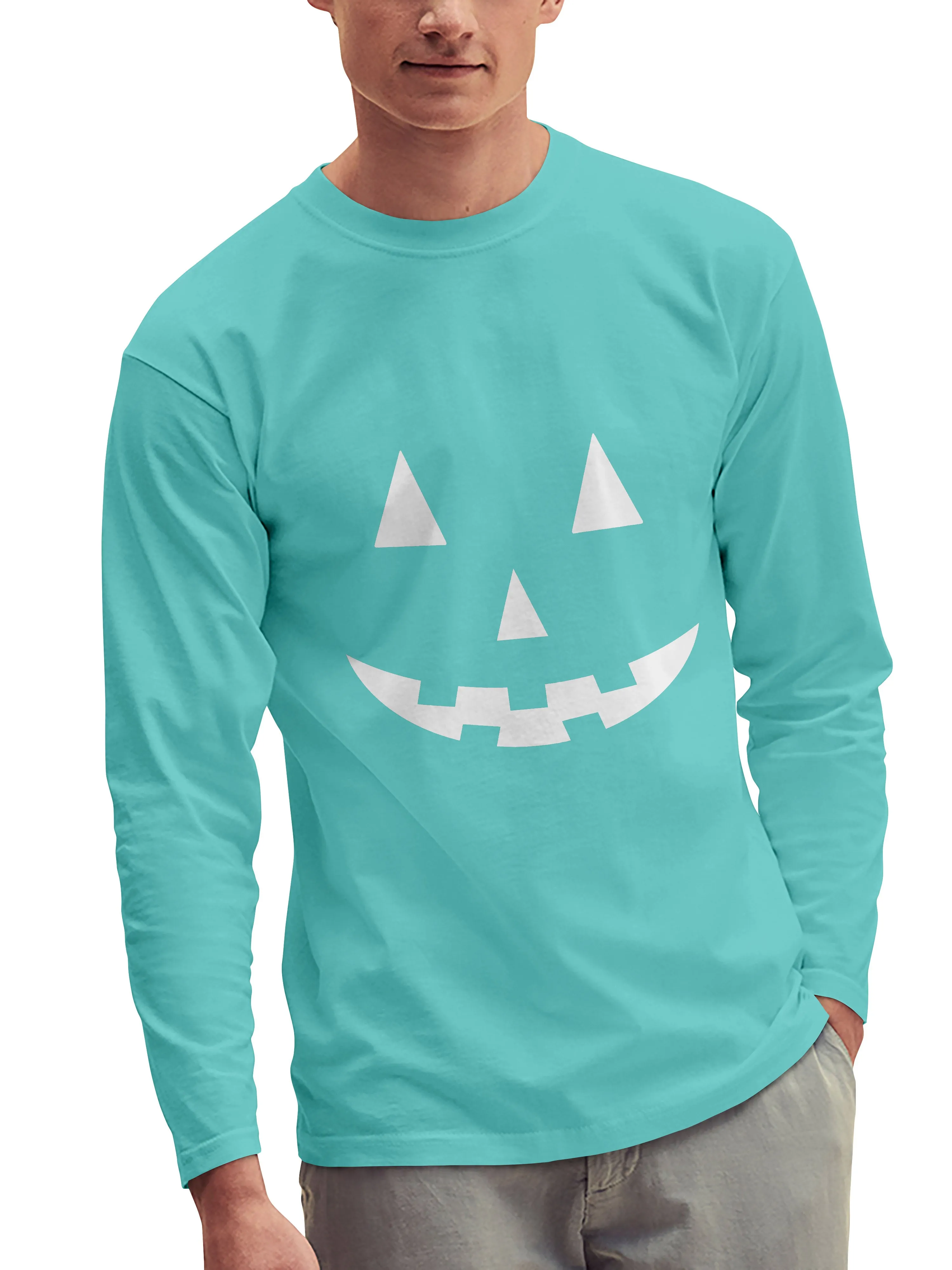 Mens Halloween Graphic Print Jack-O-Lantern Long Sleeve T Shirt