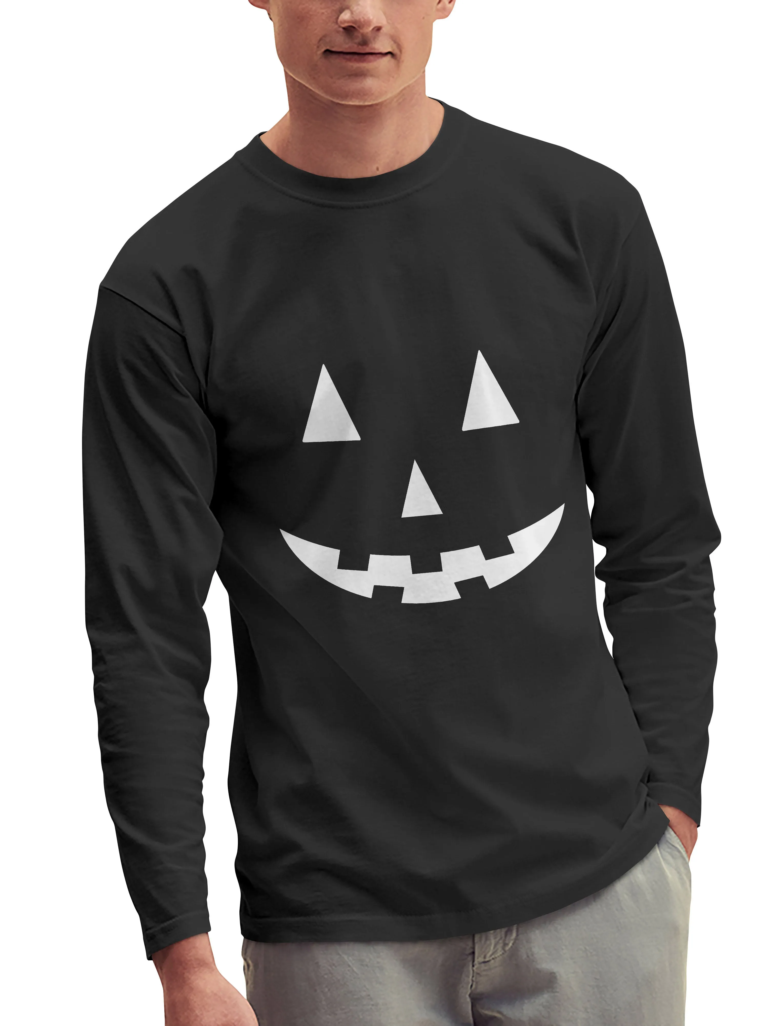 Mens Halloween Graphic Print Jack-O-Lantern Long Sleeve T Shirt