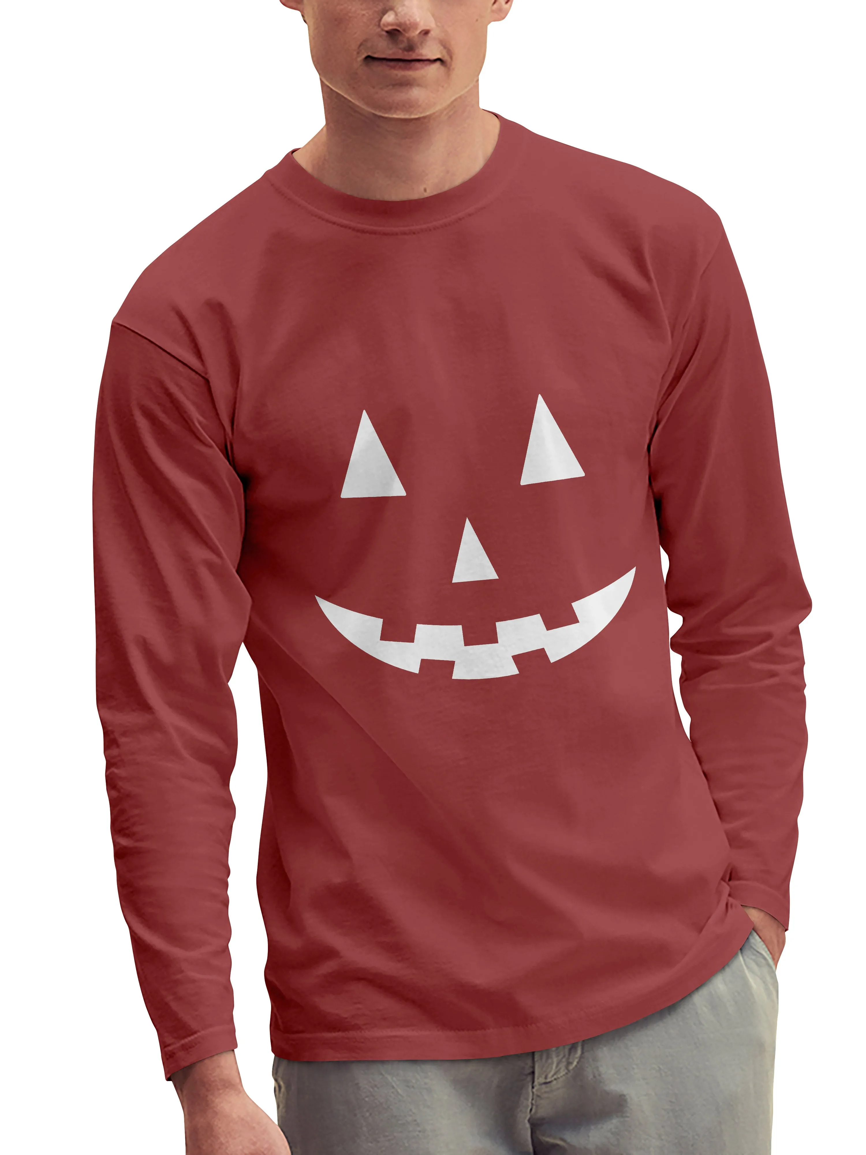 Mens Halloween Graphic Print Jack-O-Lantern Long Sleeve T Shirt