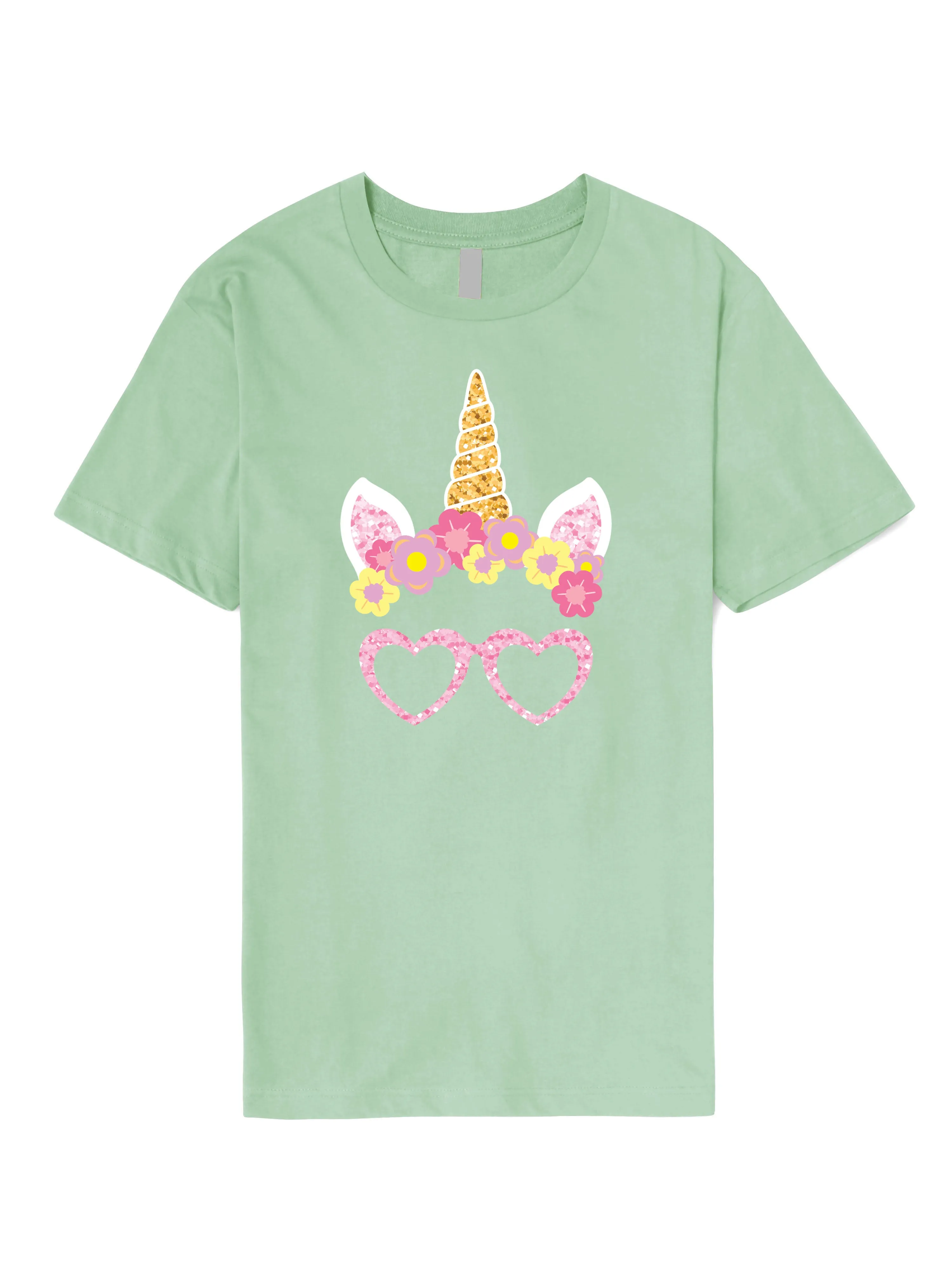 Mens Pink Unicorn Glasses Graphic Print Crew Neck T Shirt