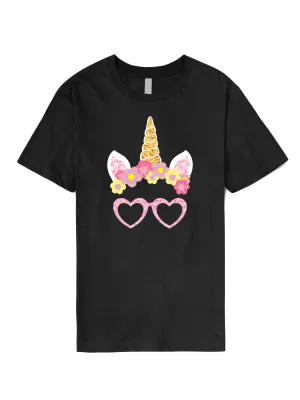Mens Pink Unicorn Glasses Graphic Print Crew Neck T Shirt