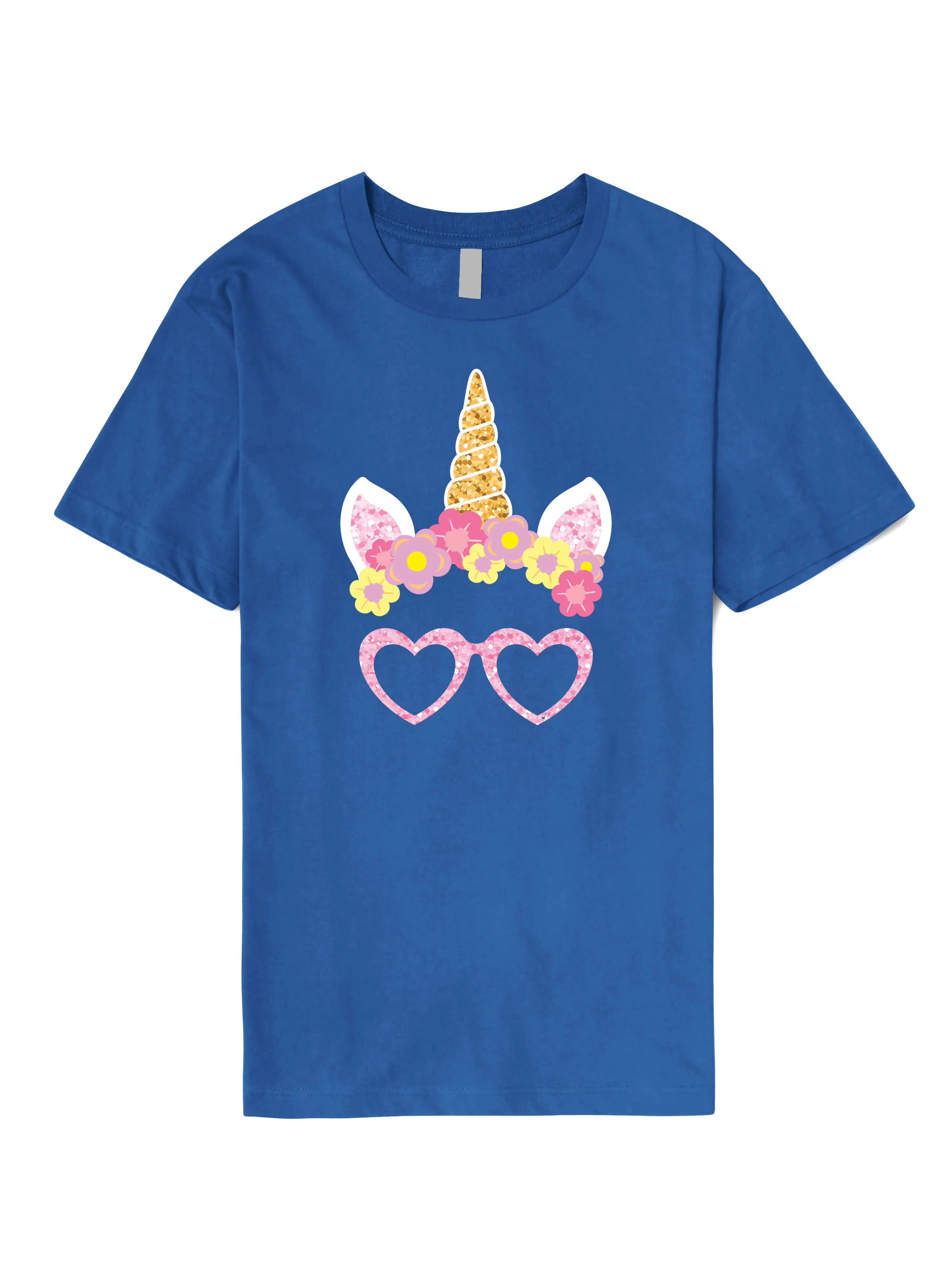 Mens Pink Unicorn Glasses Graphic Print Crew Neck T Shirt