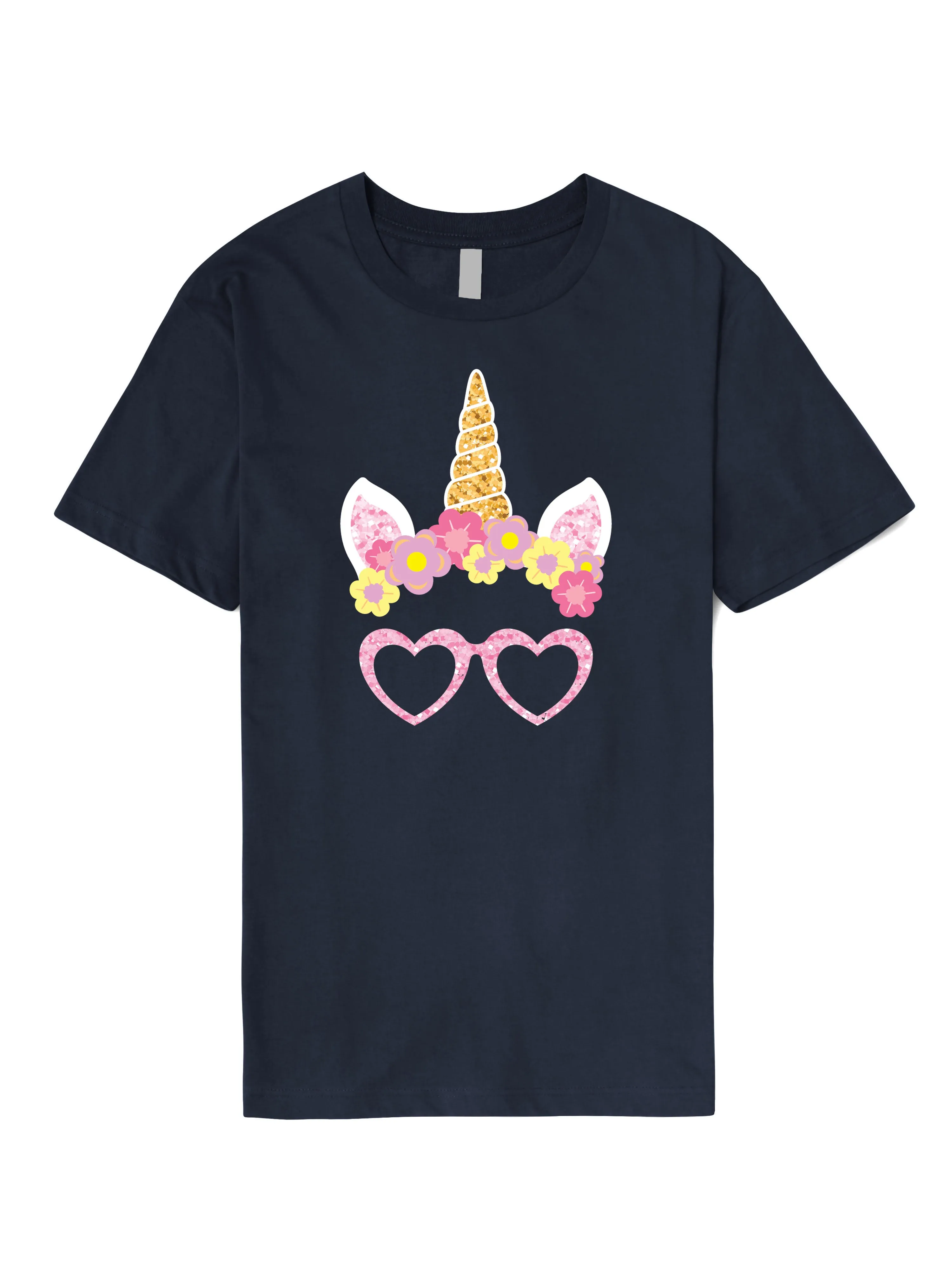 Mens Pink Unicorn Glasses Graphic Print Crew Neck T Shirt
