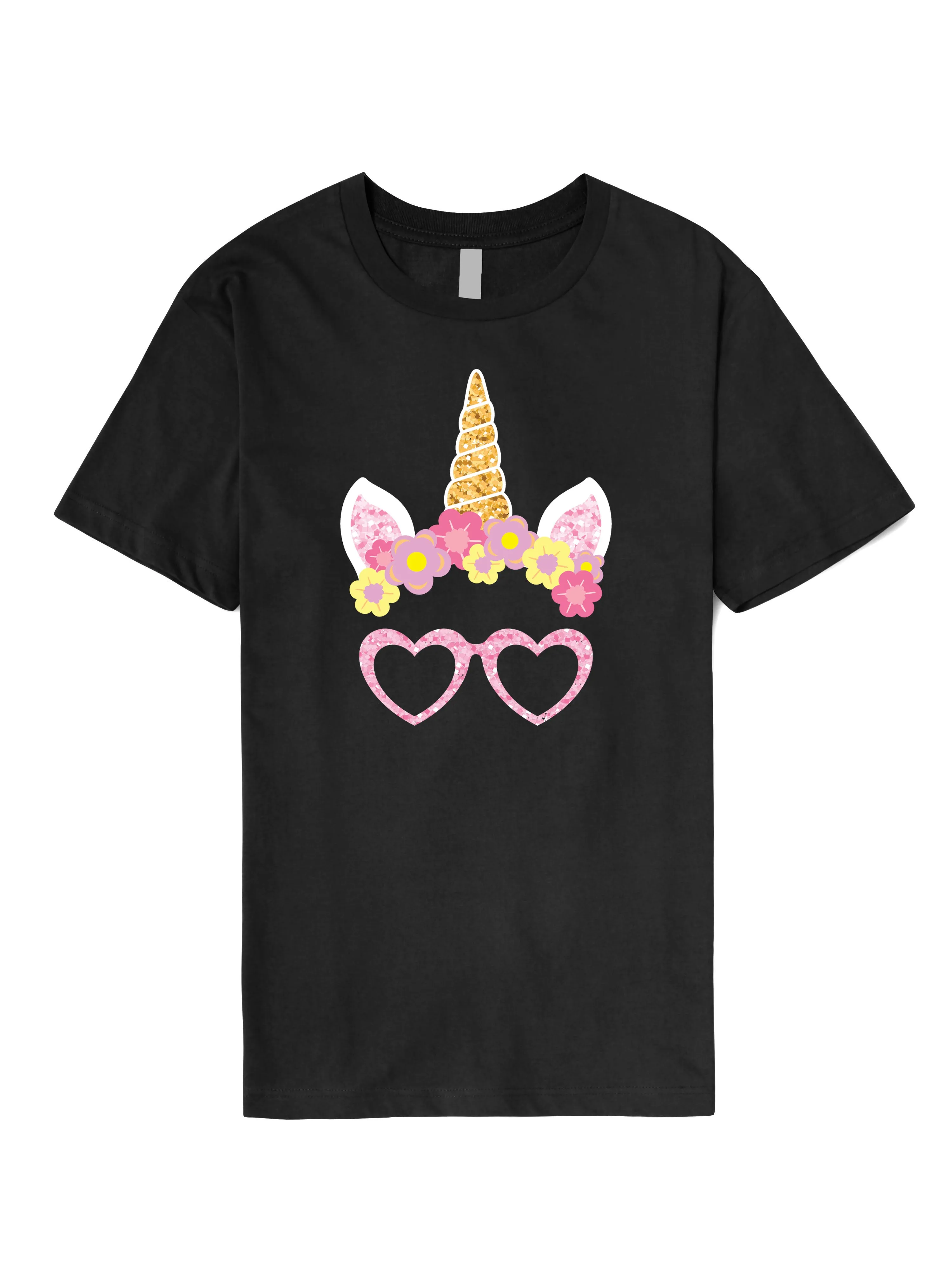 Mens Pink Unicorn Glasses Graphic Print Crew Neck T Shirt