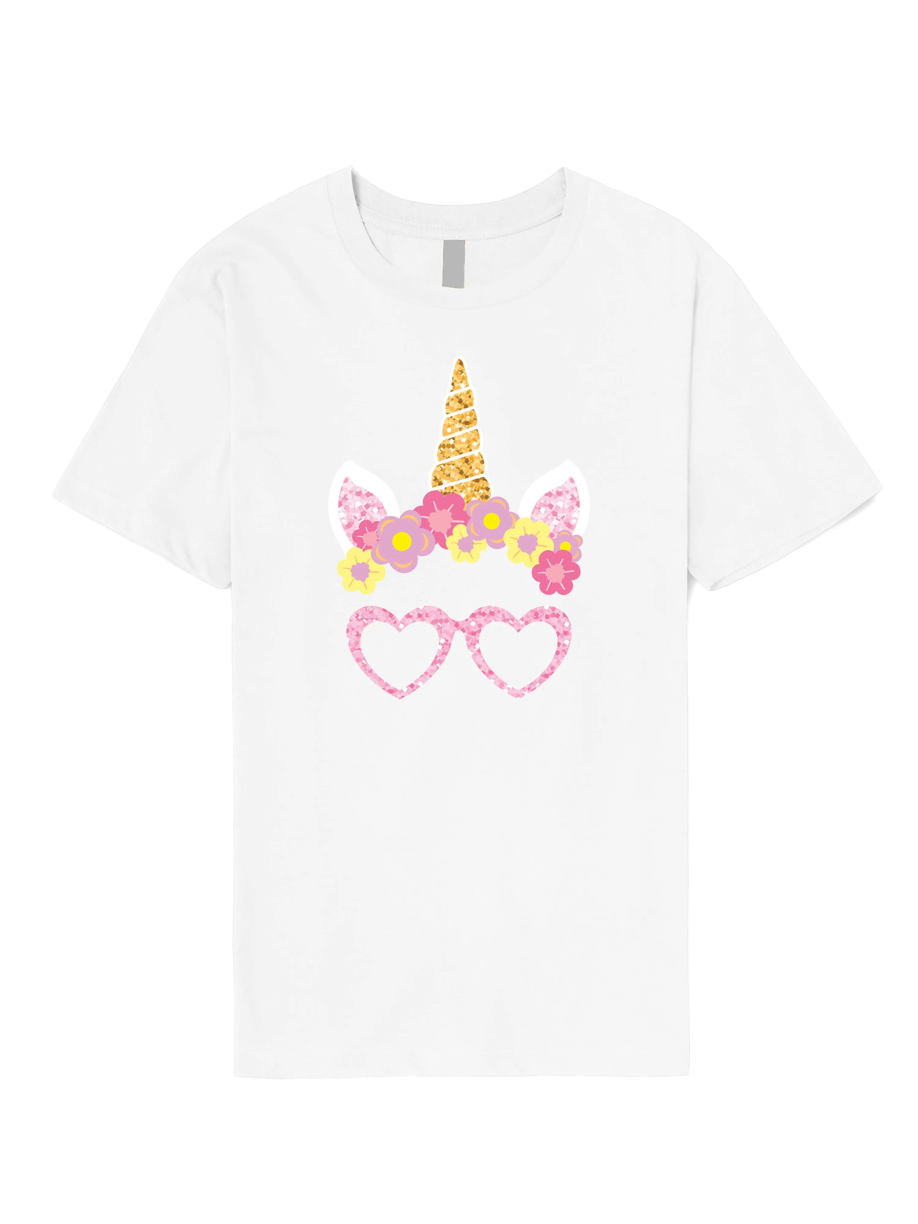 Mens Pink Unicorn Glasses Graphic Print Crew Neck T Shirt