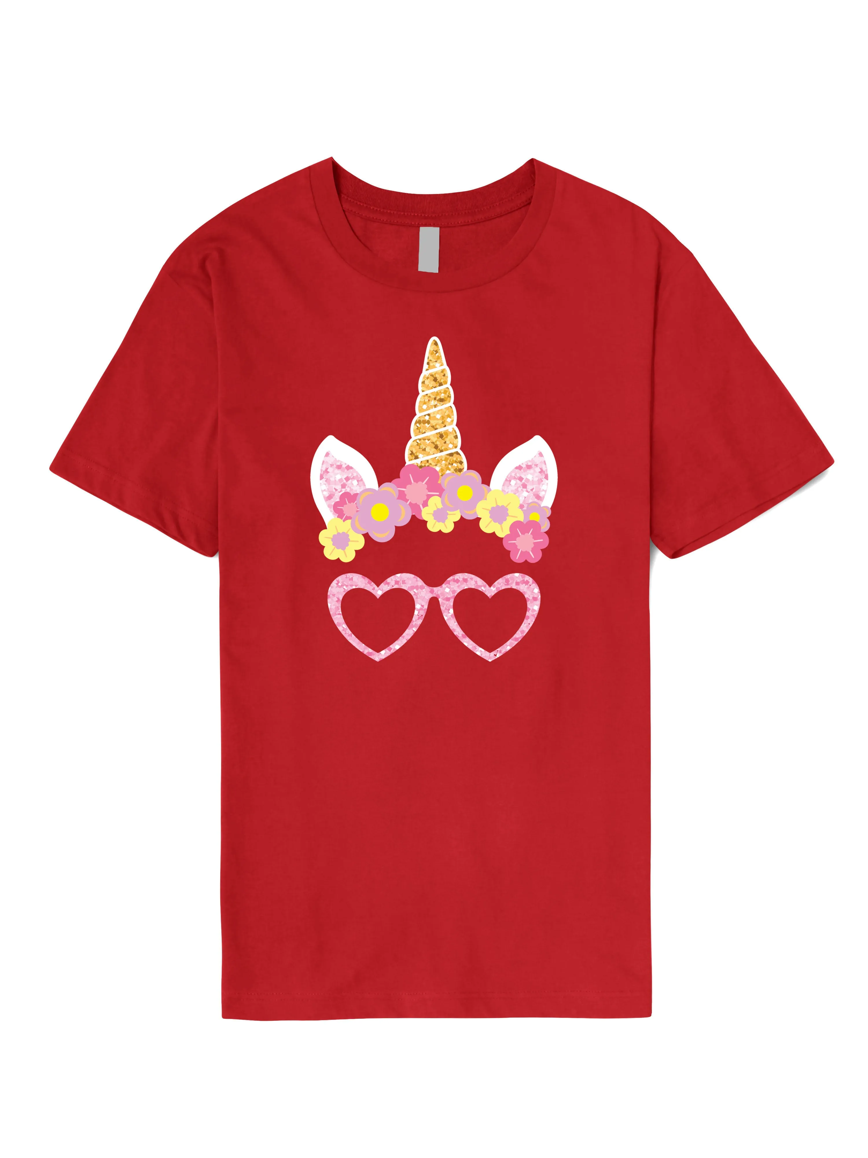 Mens Pink Unicorn Glasses Graphic Print Crew Neck T Shirt