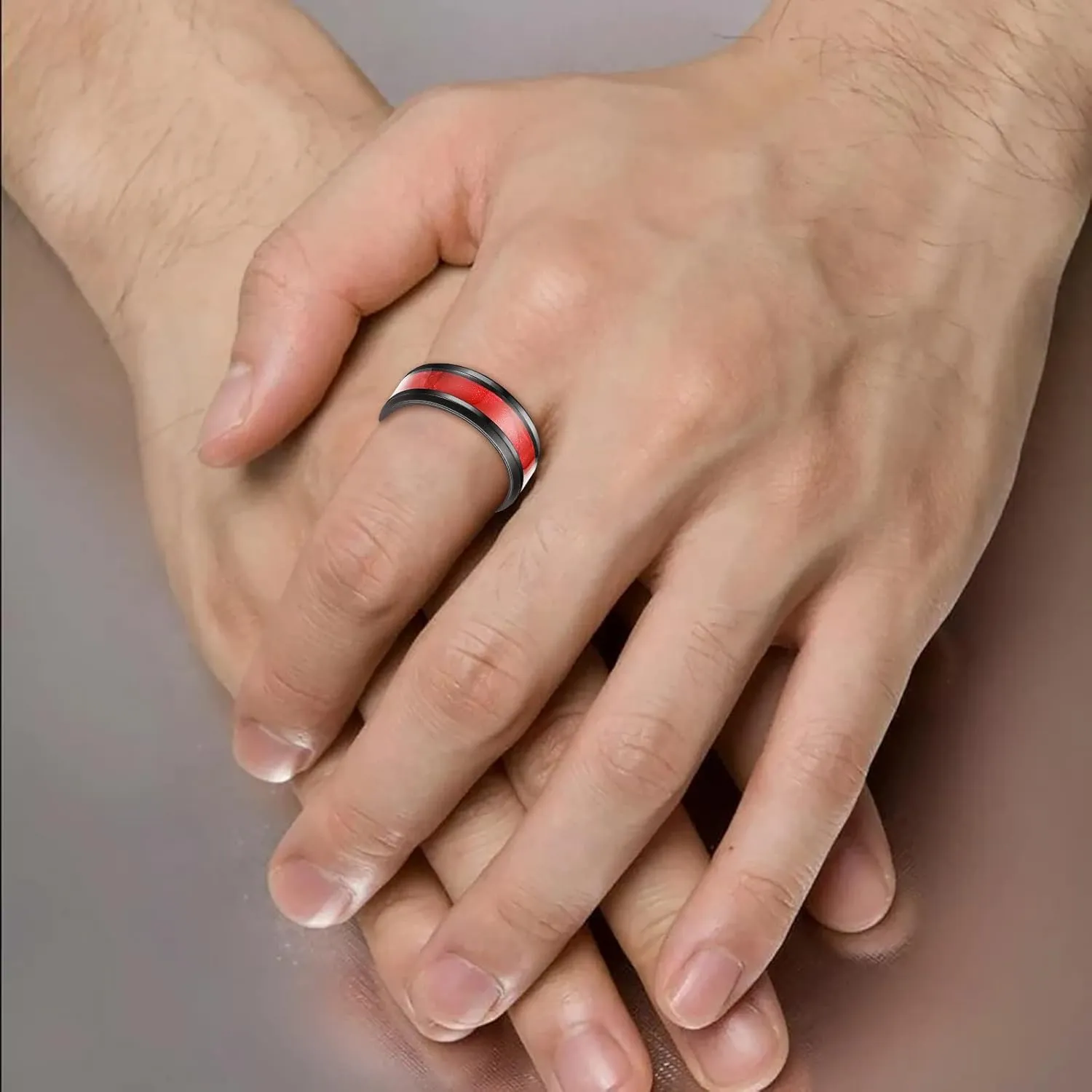 Mens Polished Finish Cocktail Party Wedding Ring Comfort Fit Wedding Band with Blue/Black Inlay Tungsten Rings