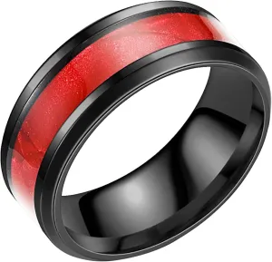 Mens Polished Finish Cocktail Party Wedding Ring Comfort Fit Wedding Band with Blue/Black Inlay Tungsten Rings