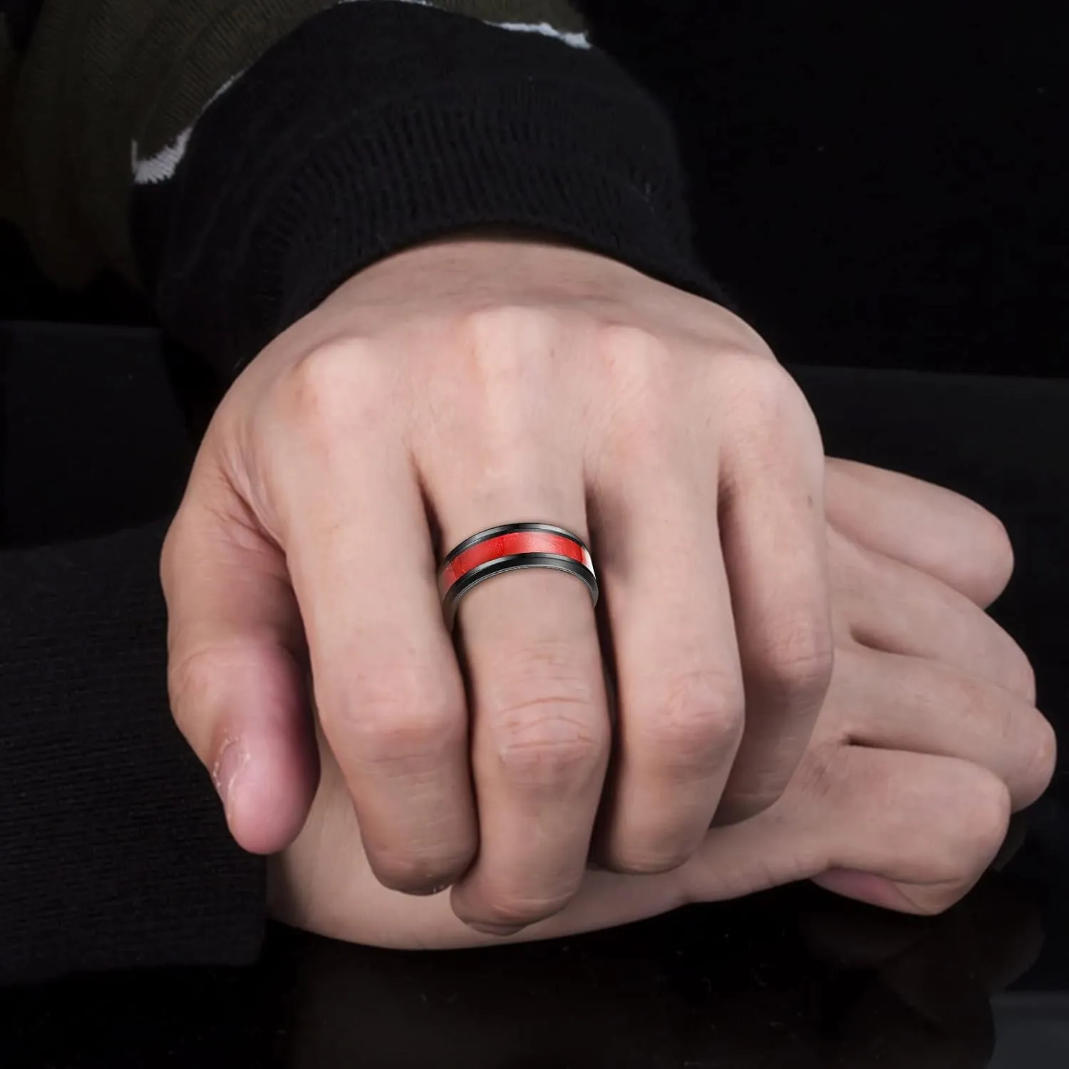 Mens Polished Finish Cocktail Party Wedding Ring Comfort Fit Wedding Band with Blue/Black Inlay Tungsten Rings