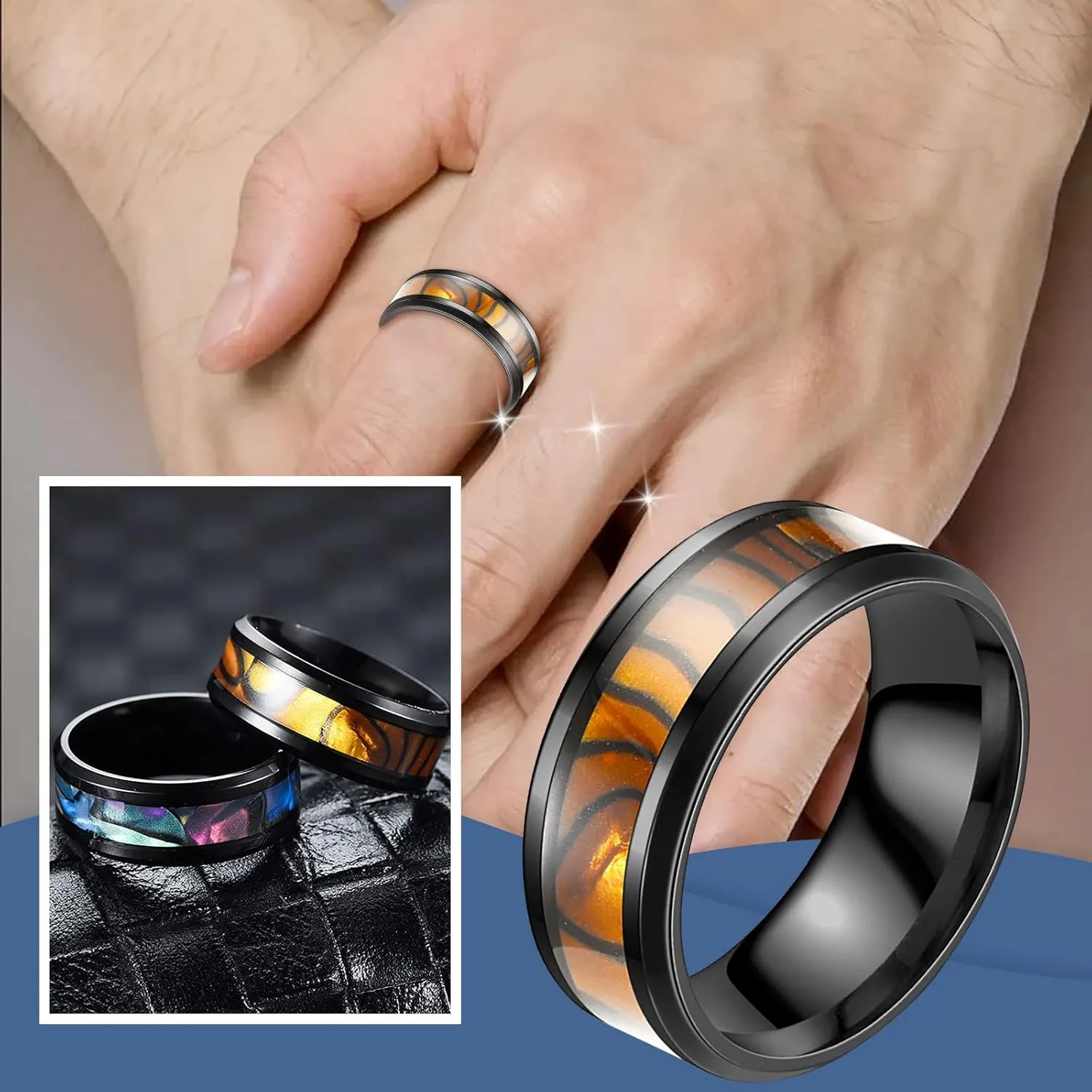 Mens Polished Finish Cocktail Party Wedding Ring Comfort Fit Wedding Band with Blue/Black Inlay Tungsten Rings
