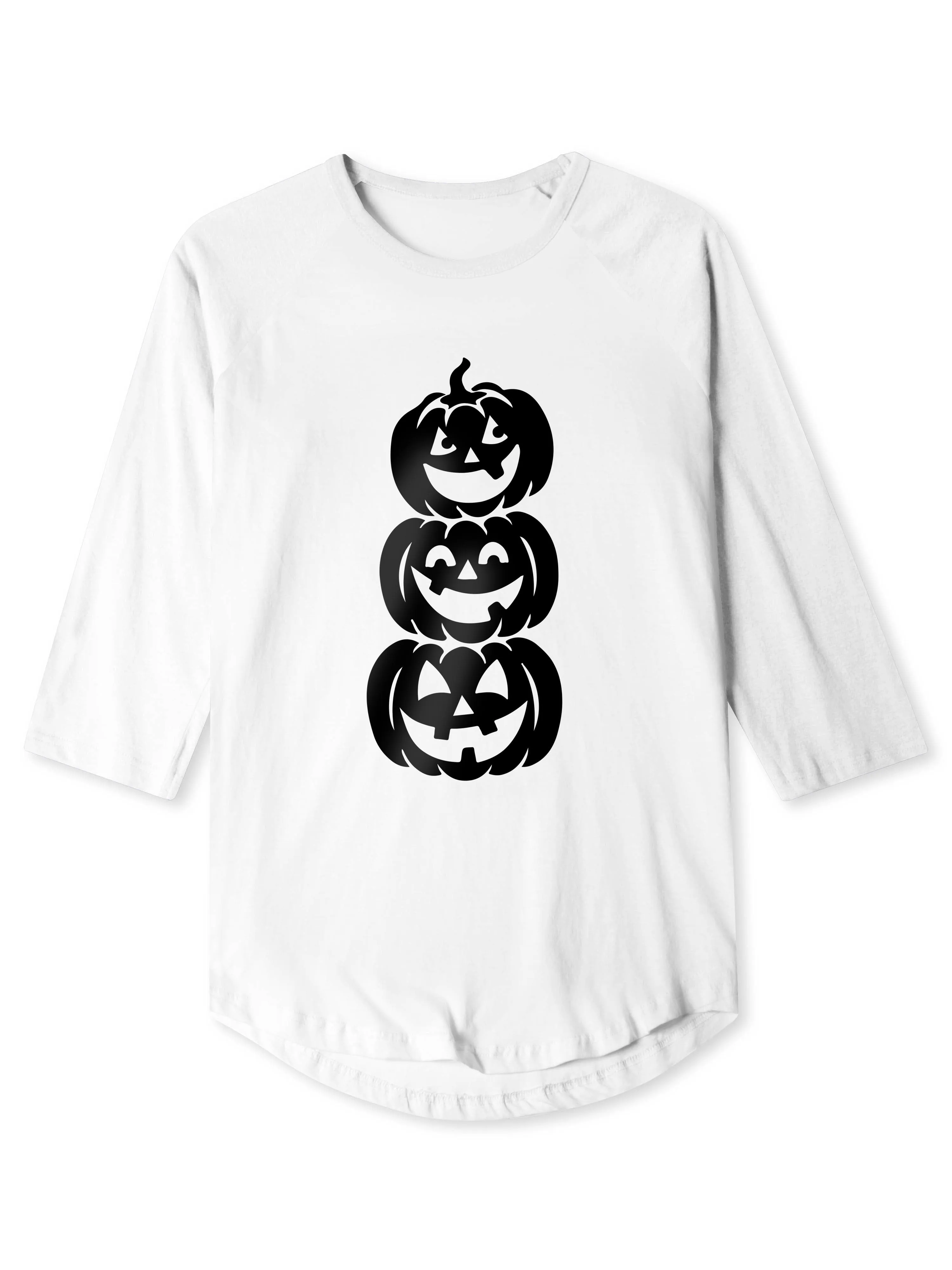 Mens Raglan Graphic Print 3-Stack Jack-O-Lanterns T Shirt