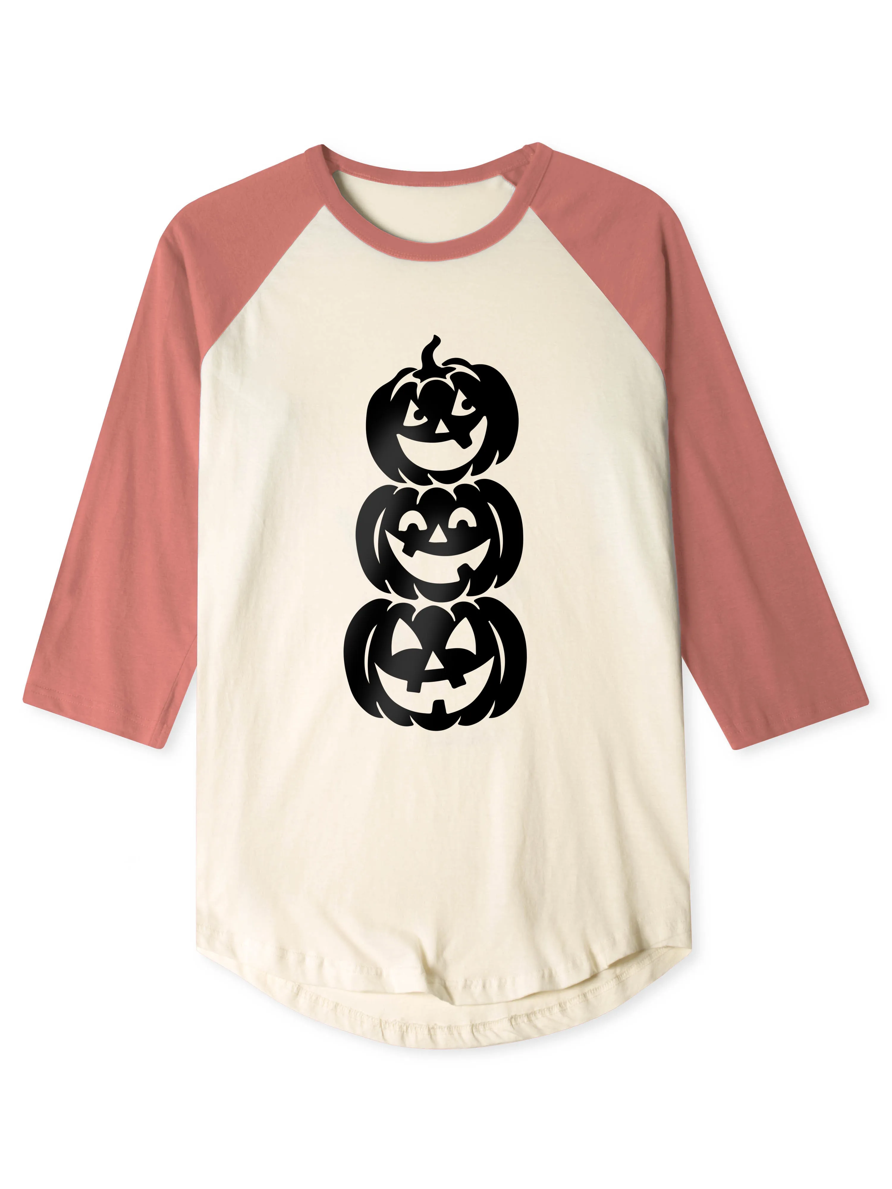 Mens Raglan Graphic Print 3-Stack Jack-O-Lanterns T Shirt
