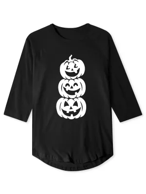 Mens Raglan Graphic Print 3-Stack Jack-O-Lanterns T Shirt