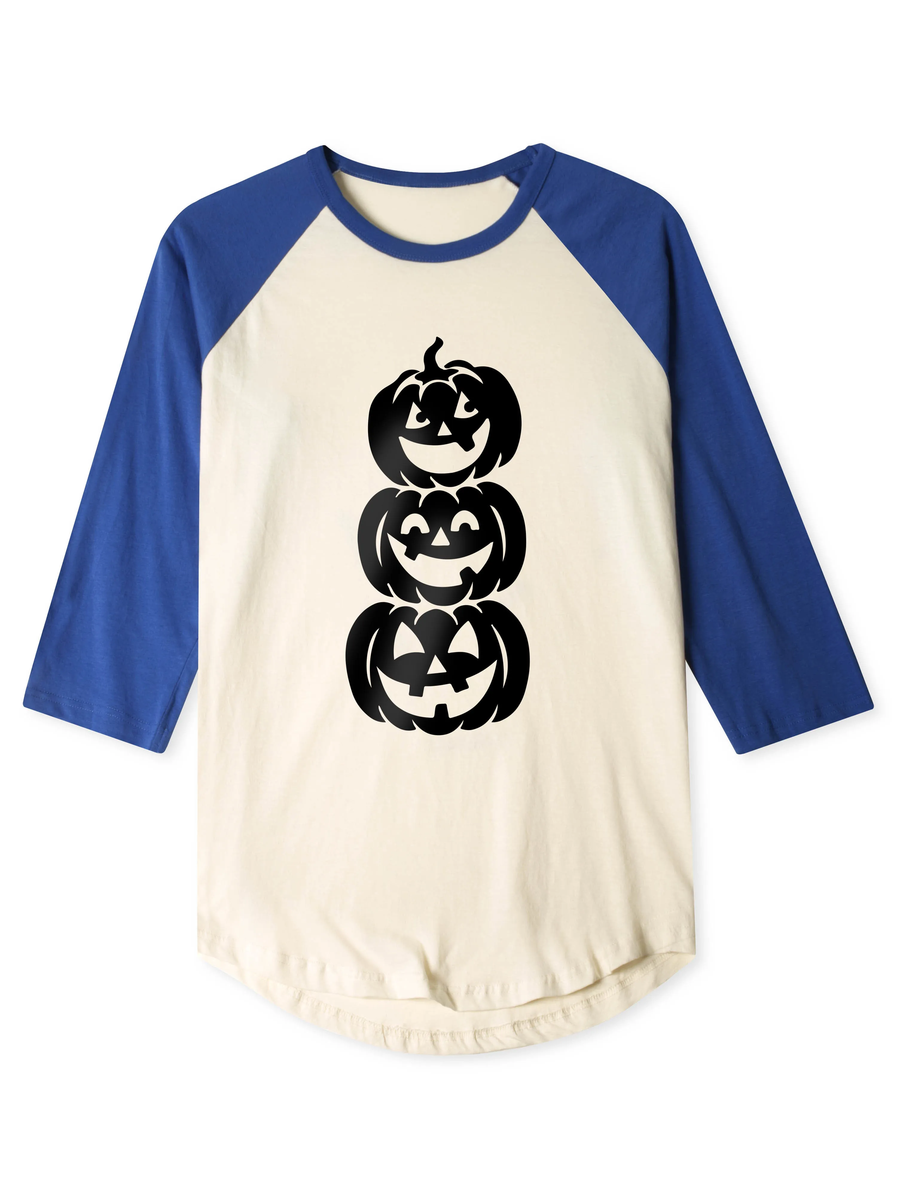 Mens Raglan Graphic Print 3-Stack Jack-O-Lanterns T Shirt