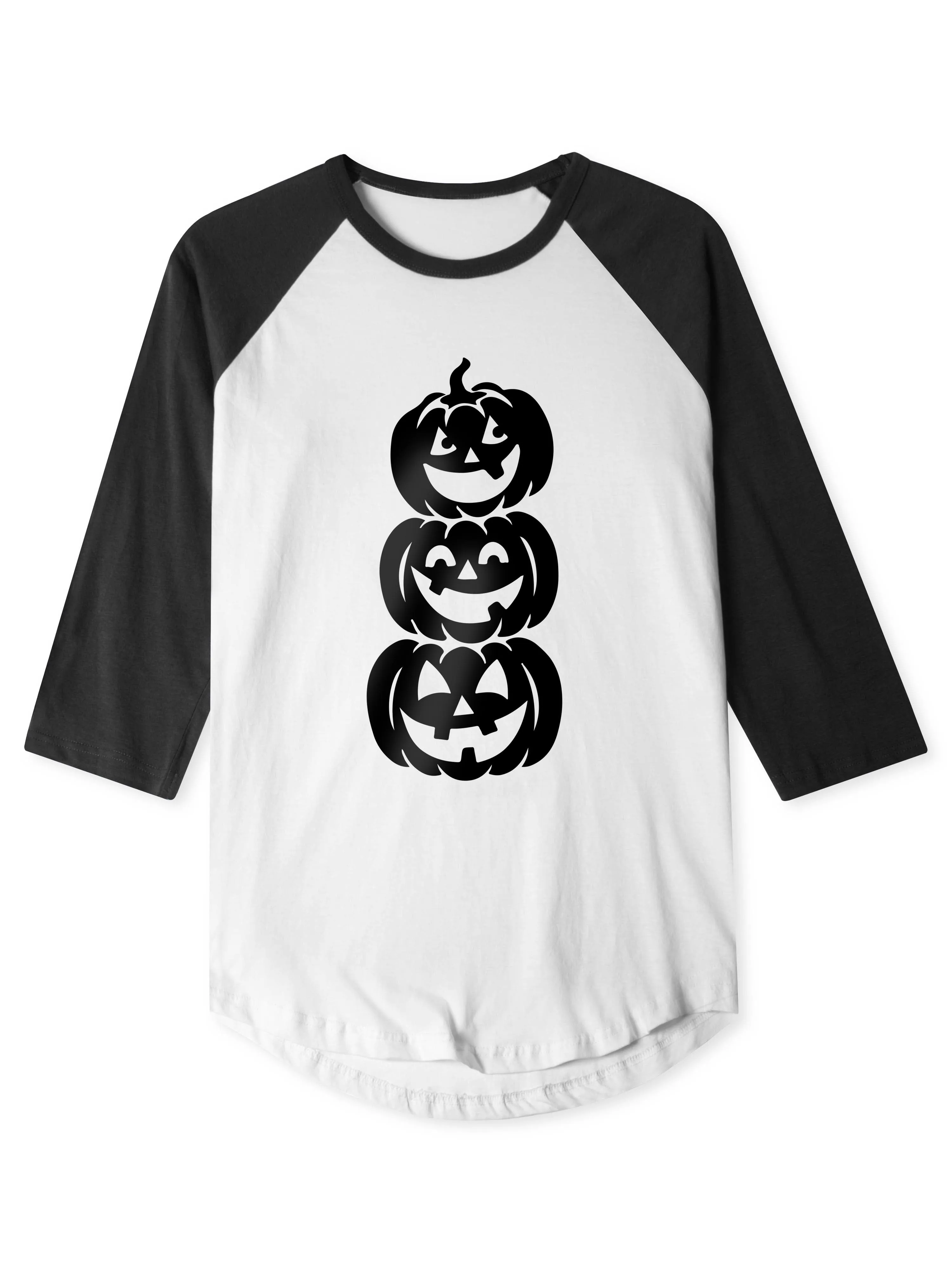 Mens Raglan Graphic Print 3-Stack Jack-O-Lanterns T Shirt