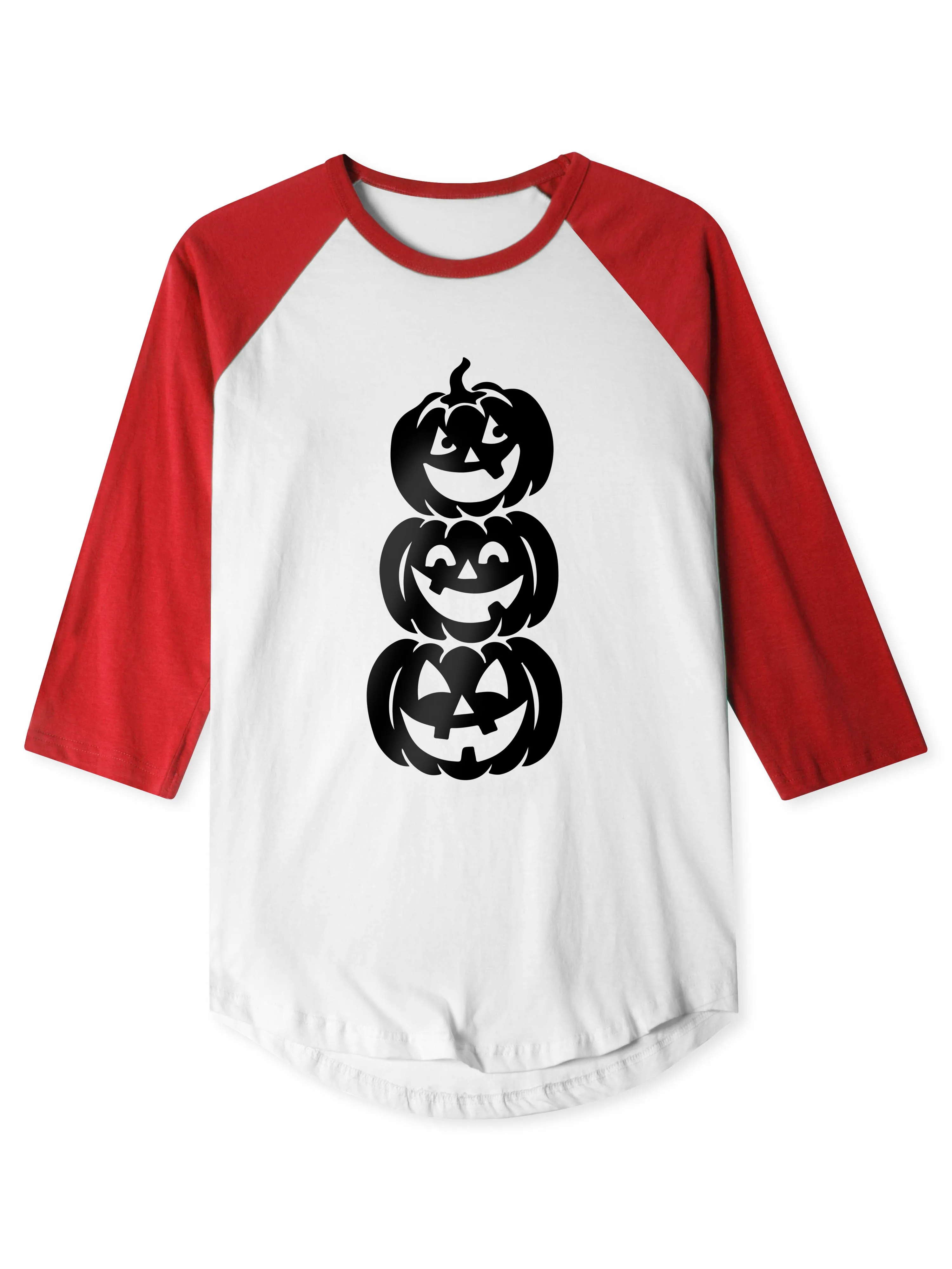 Mens Raglan Graphic Print 3-Stack Jack-O-Lanterns T Shirt