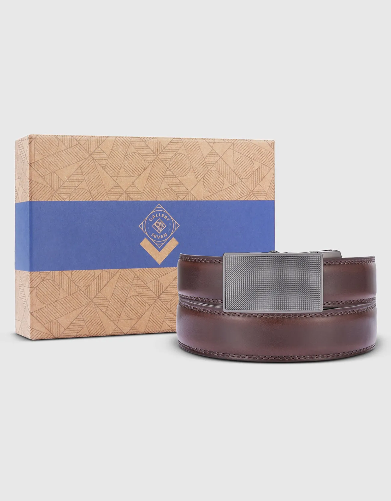 Men's Repeated Block Leather Ratchet  Belt
