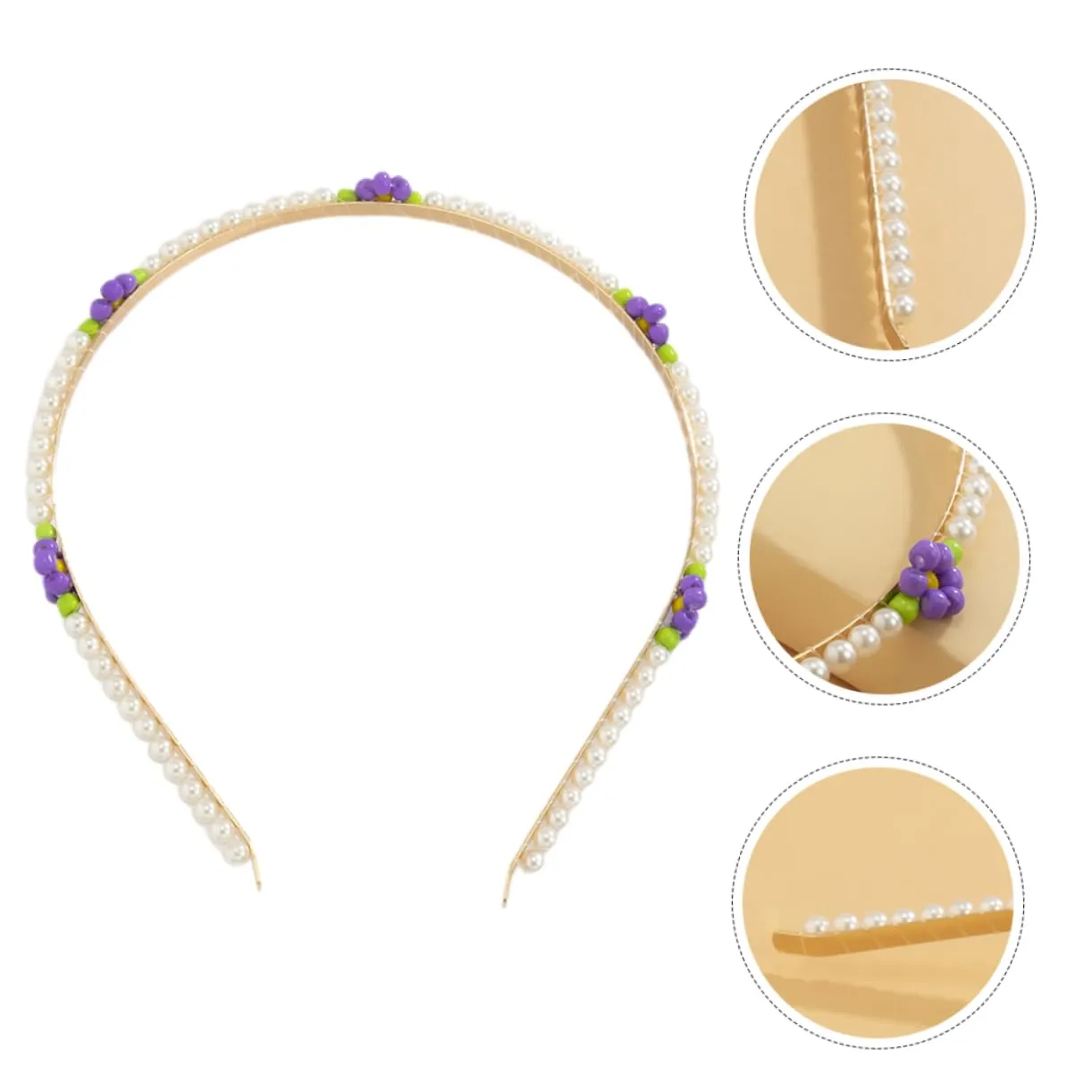 MERRYHAPY Daisy Flower Pearl Headband for Women Bridal Hair Accessory Fashion Metal Headband