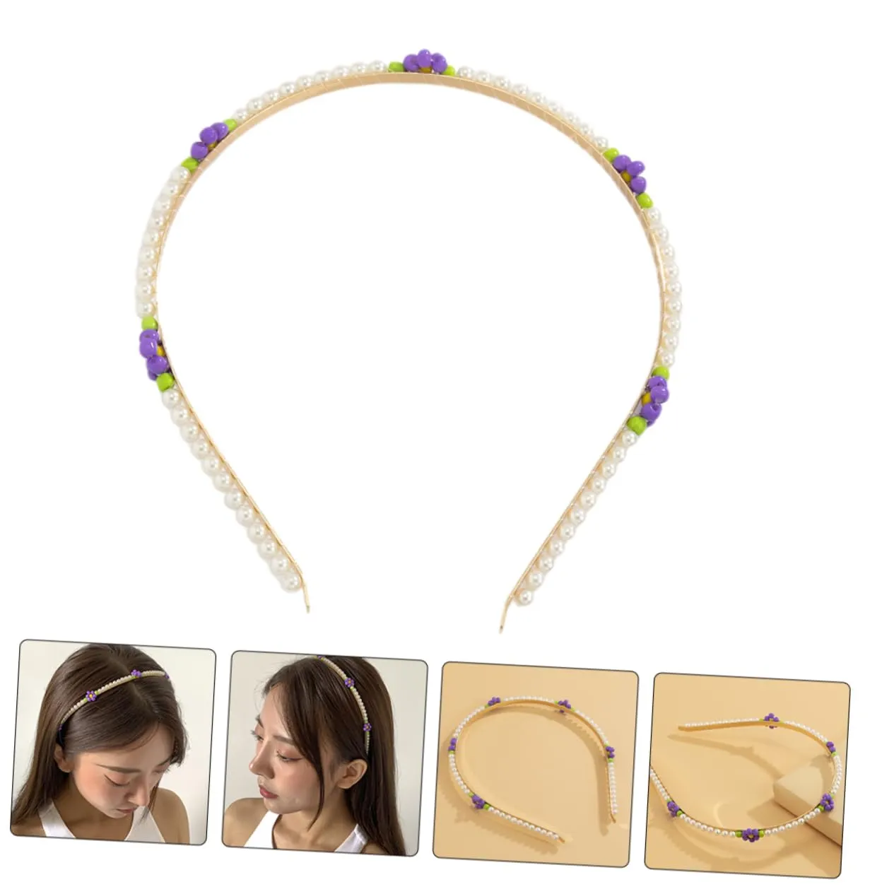 MERRYHAPY Daisy Flower Pearl Headband for Women Bridal Hair Accessory Fashion Metal Headband