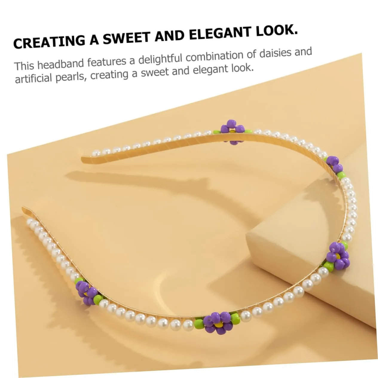 MERRYHAPY Daisy Flower Pearl Headband for Women Bridal Hair Accessory Fashion Metal Headband