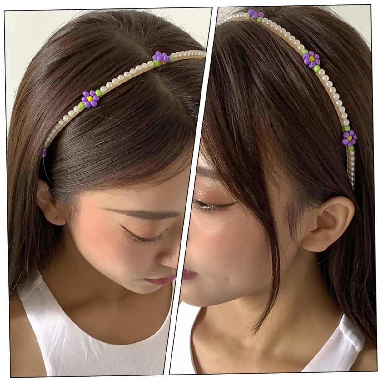 MERRYHAPY Daisy Flower Pearl Headband for Women Bridal Hair Accessory Fashion Metal Headband