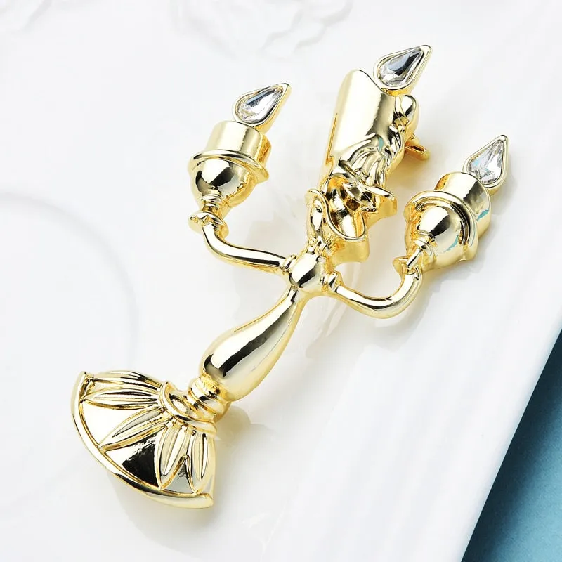 Metal Candleholder Brooches Women Unisex Cartoon Candlestick Brooch