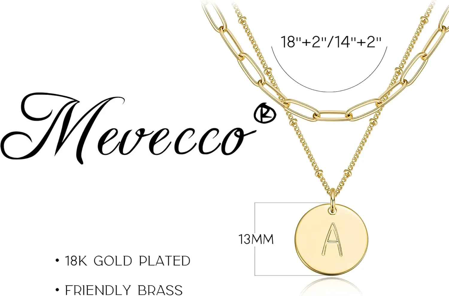 MEVECCO Gold Initial Necklaces For Women 18K Gold Plated Minimalist Double Layered Letter Necklace Personalized Paperclip Link Chain Chokers Dainty Jewelry Gift For Her