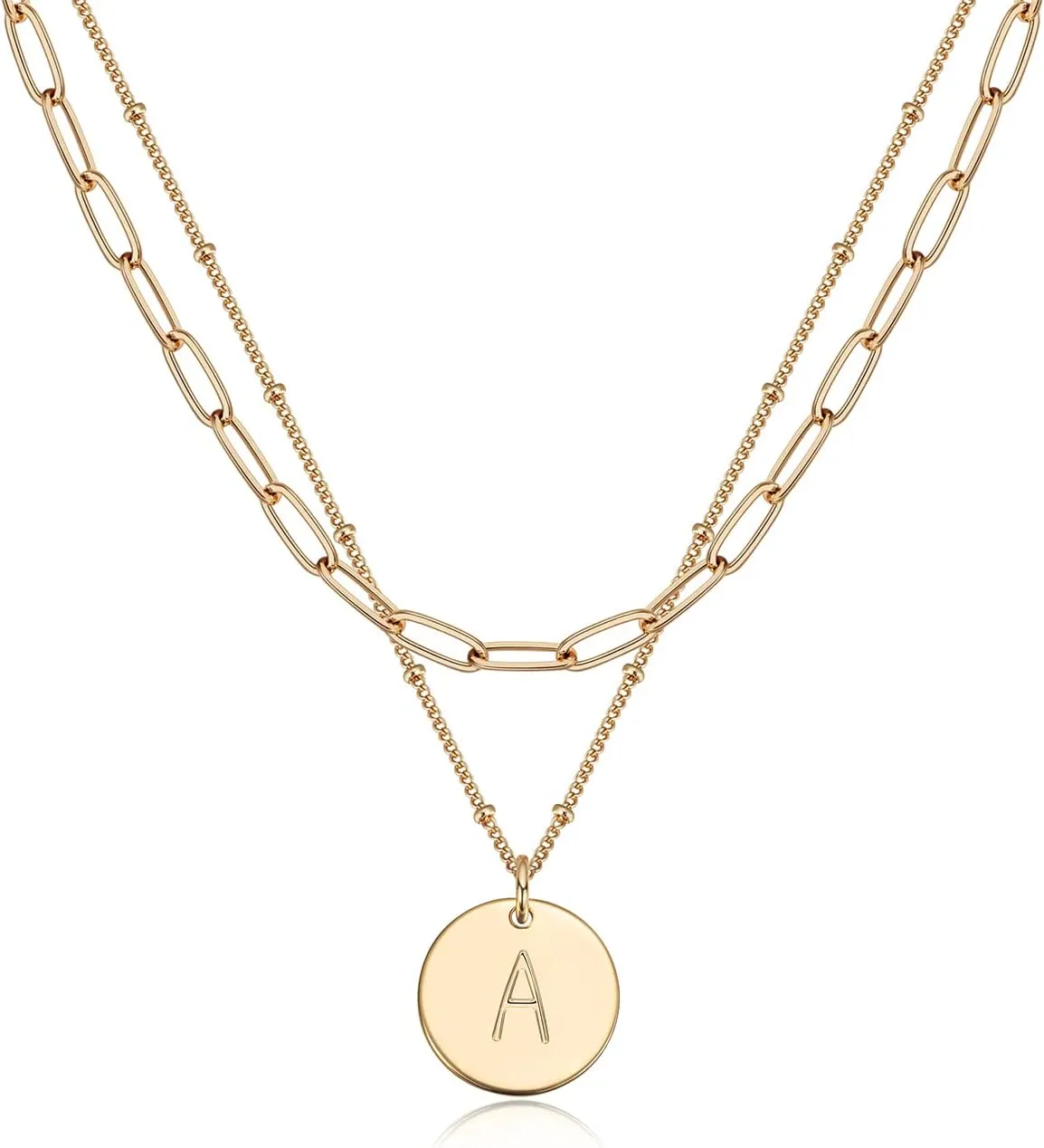 MEVECCO Gold Initial Necklaces For Women 18K Gold Plated Minimalist Double Layered Letter Necklace Personalized Paperclip Link Chain Chokers Dainty Jewelry Gift For Her