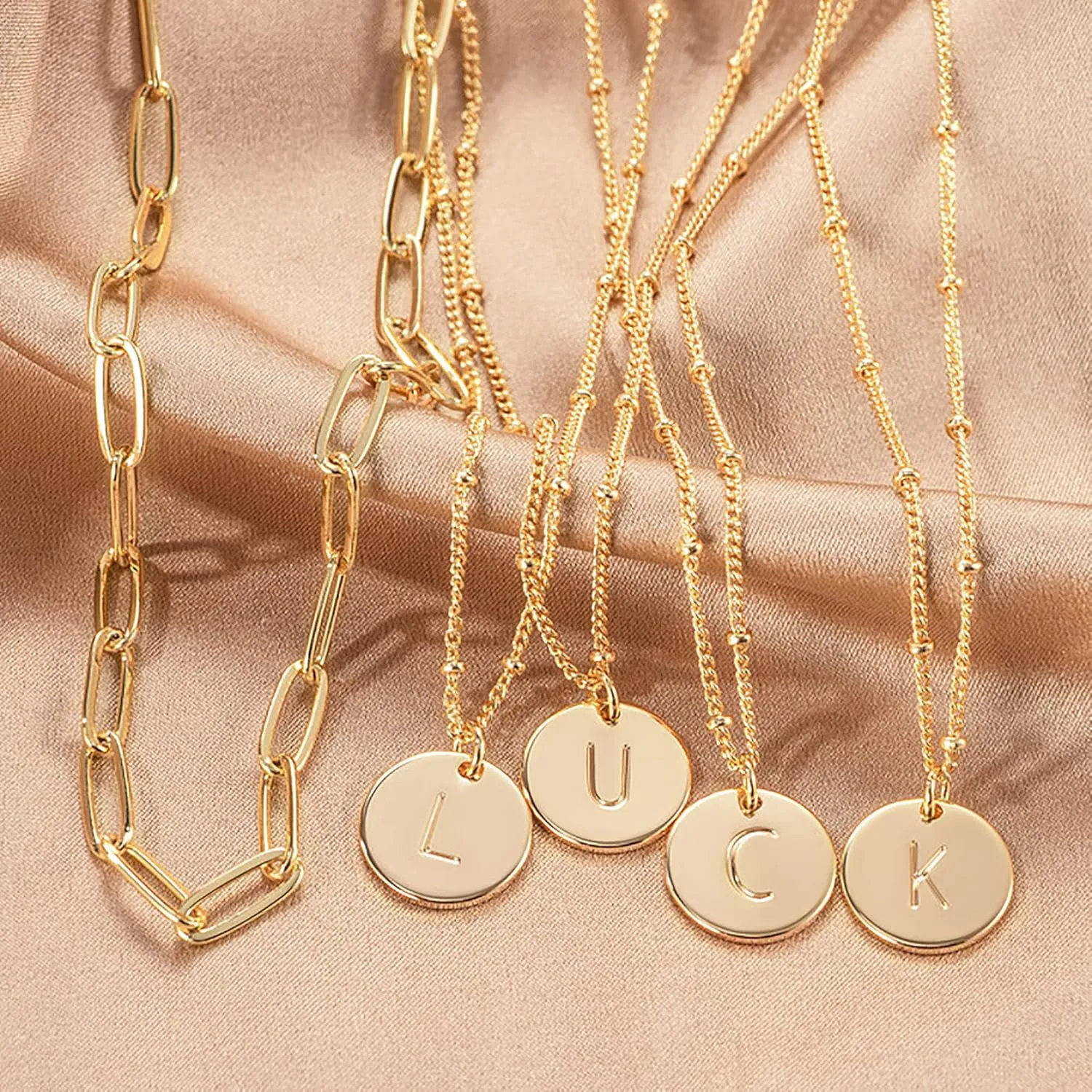 MEVECCO Gold Initial Necklaces For Women 18K Gold Plated Minimalist Double Layered Letter Necklace Personalized Paperclip Link Chain Chokers Dainty Jewelry Gift For Her