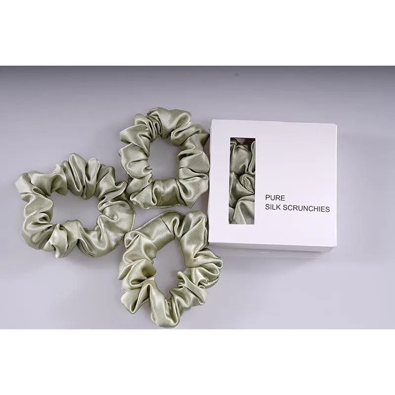 Midi Silk Scrunchies Olive - 3 Pack - Dropshipping