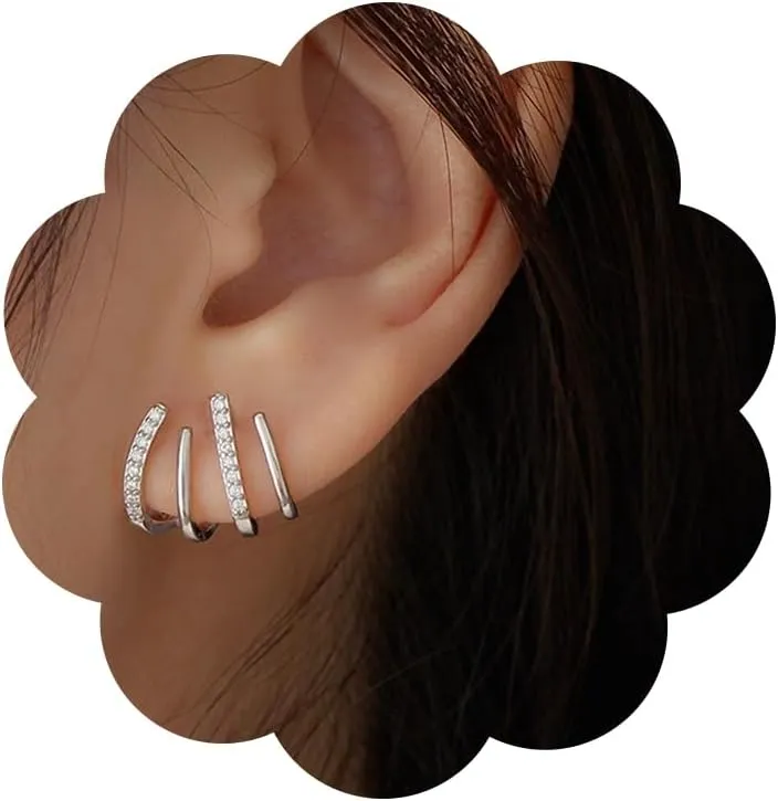 Minimalist Claw Earrings for Women Trendy Rhinestone Hoop Open Pierced Stud Earrings Sparkling Small Huggie Earrings Crystal Ear Wrap Crawler Earring Dainty Cuff Earrings for Girls Gift