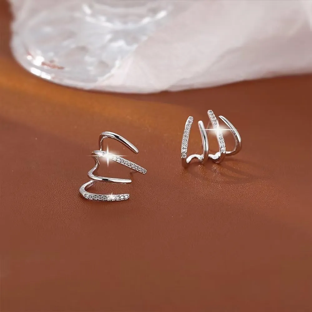 Minimalist Claw Earrings for Women Trendy Rhinestone Hoop Open Pierced Stud Earrings Sparkling Small Huggie Earrings Crystal Ear Wrap Crawler Earring Dainty Cuff Earrings for Girls Gift
