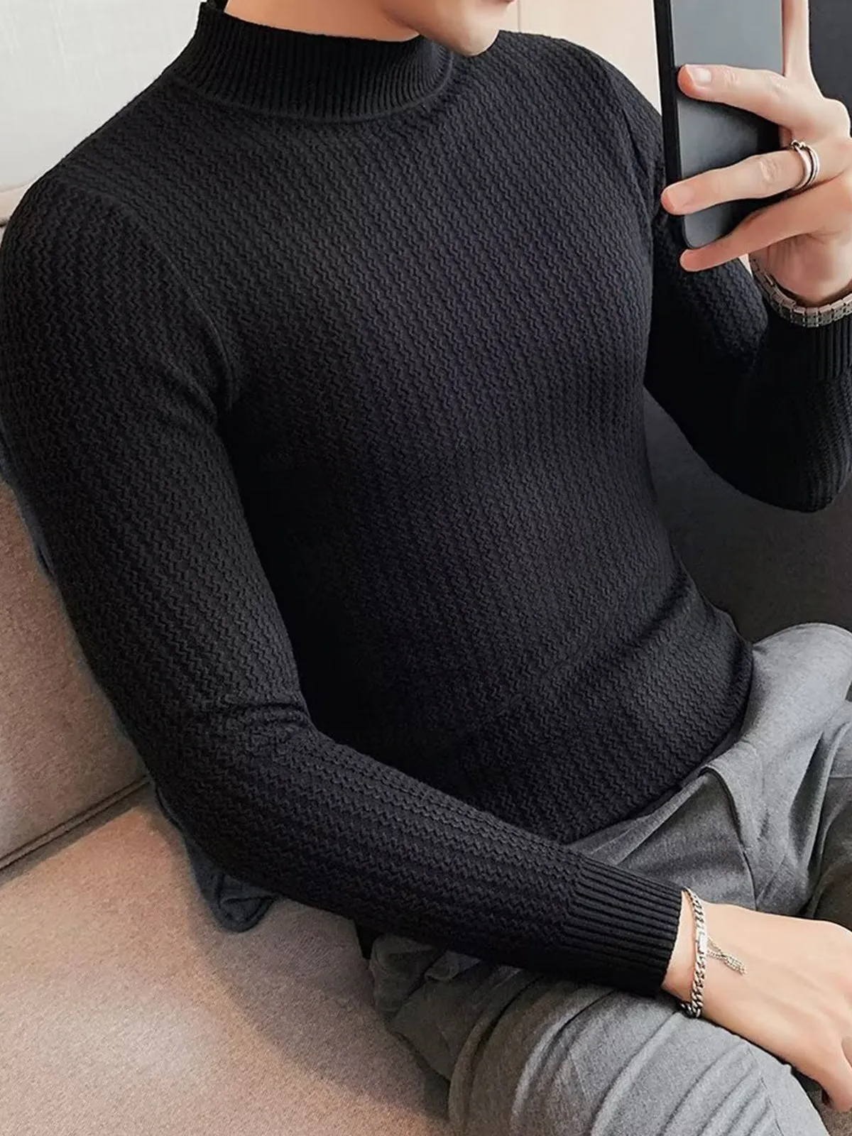 Mock-Neck Texture Baselayer Sweater