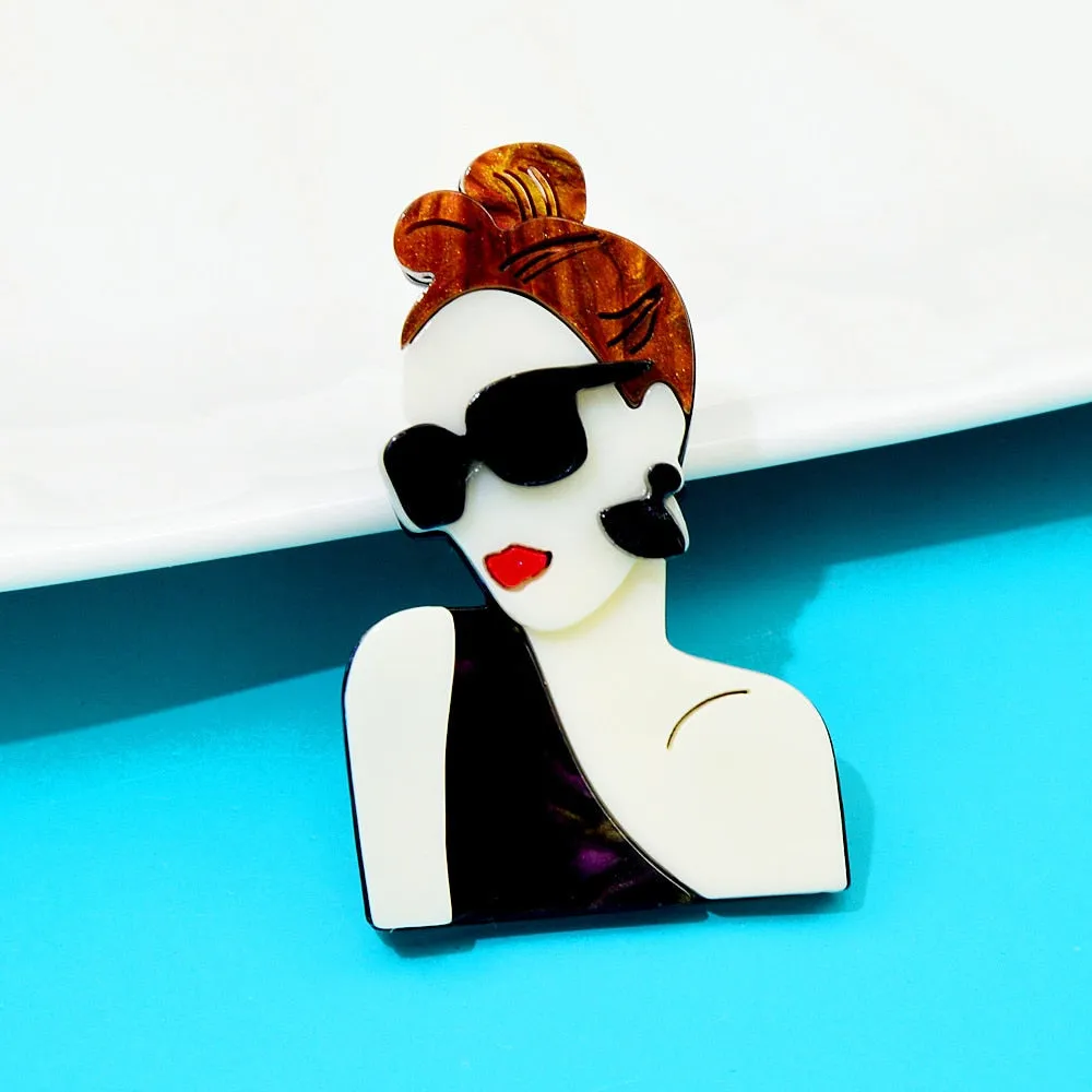 Moden Fashion Acrylic Girl Brooches For Women Acetate Fiber Pin 2 Colors Available
