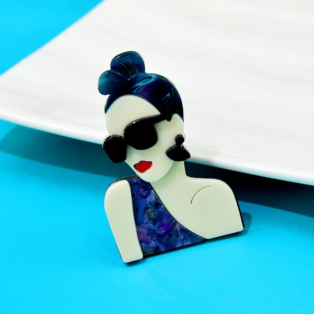 Moden Fashion Acrylic Girl Brooches For Women Acetate Fiber Pin 2 Colors Available