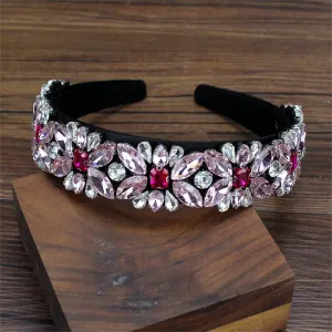 Mokkpeq Colorful Glitter Rhinestone Crystal Headbands for Women Girls Bridal Wide Padded Hairbands Fashion Elastic Hair Hoop
