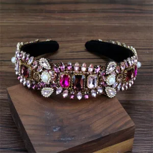 Mokkpeq Colorful Glitter Rhinestone Crystal Headbands for Women Girls Bridal Wide Padded Hairbands Fashion Elastic Hair Hoop