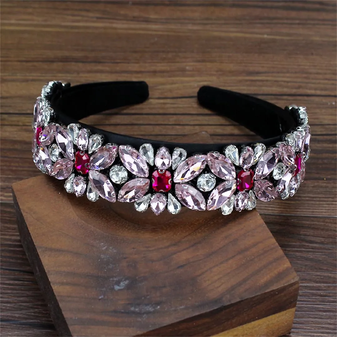 Mokkpeq Colorful Glitter Rhinestone Crystal Headbands for Women Girls Bridal Wide Padded Hairbands Fashion Elastic Hair Hoop