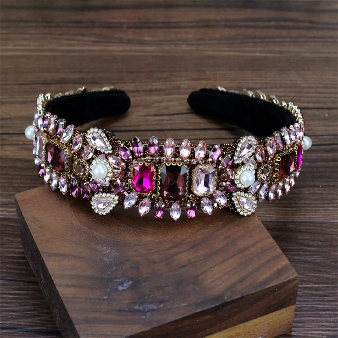 Mokkpeq Colorful Glitter Rhinestone Crystal Headbands for Women Girls Bridal Wide Padded Hairbands Fashion Elastic Hair Hoop