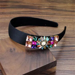 Mokkpeq Women Glitter Crystal Pearl Wide Headband for Wedding Party Vintage Non-Slip Fashion Jeweled Hair Hoop