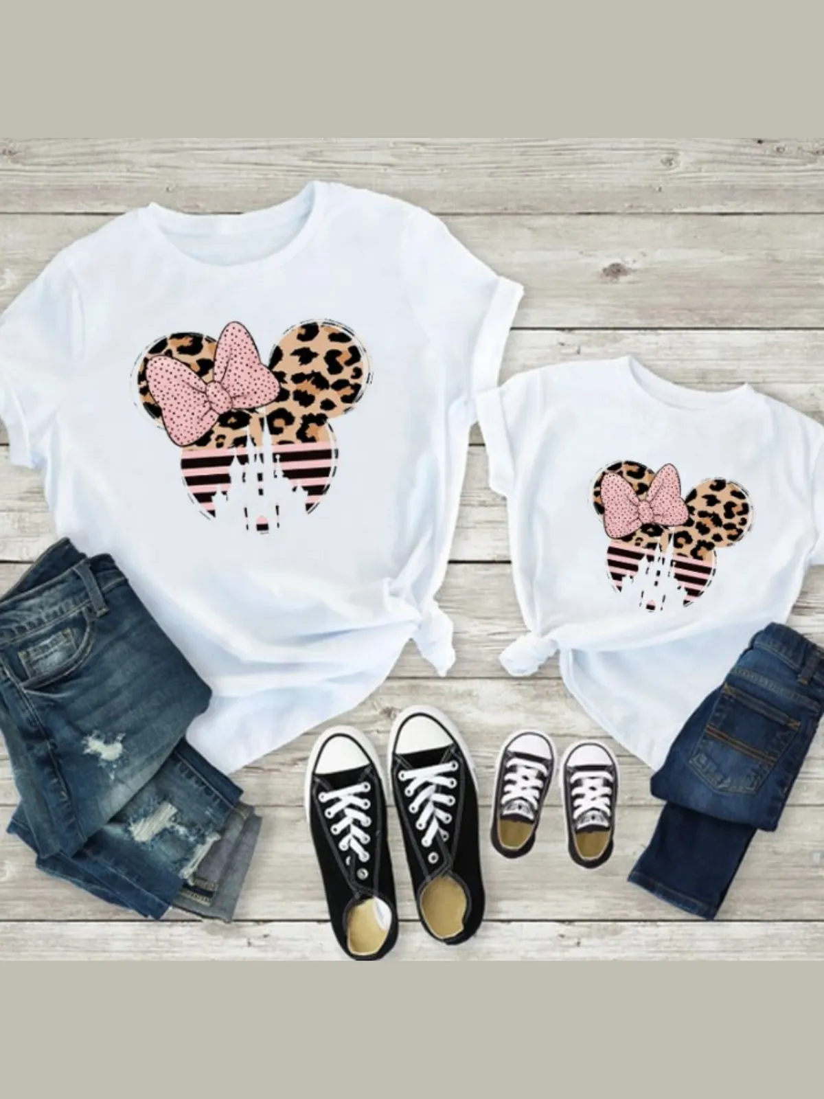 Mommy and Me Leopard Cartoon Mouse Tops