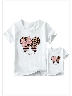 Mommy and Me Leopard Cartoon Mouse Tops