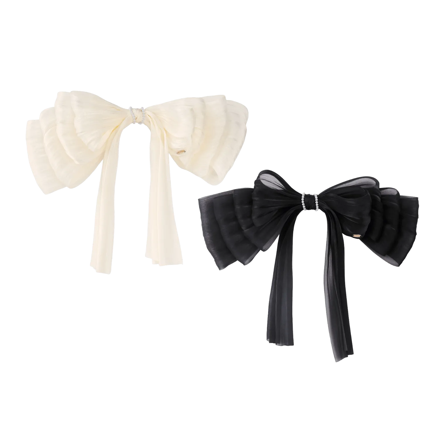 Moonlight Organza Pearl Extra Large Hair Barrette (4 Layered Bow & 2 Strands)