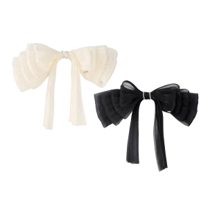 Moonlight Organza Pearl Extra Large Hair Barrette (4 Layered Bow & 2 Strands)