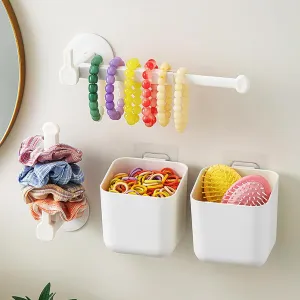 MORNITE 4-Pack Adhesive Headband Holder Organizer, Stretchable Wall Scrunchie Storage for Hair Ties, Hairbands, Claw Clips, Hair Brushes, Makeup Accessories, White