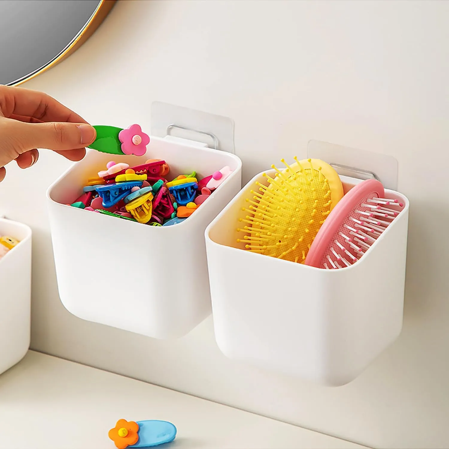 MORNITE 4-Pack Adhesive Headband Holder Organizer, Stretchable Wall Scrunchie Storage for Hair Ties, Hairbands, Claw Clips, Hair Brushes, Makeup Accessories, White