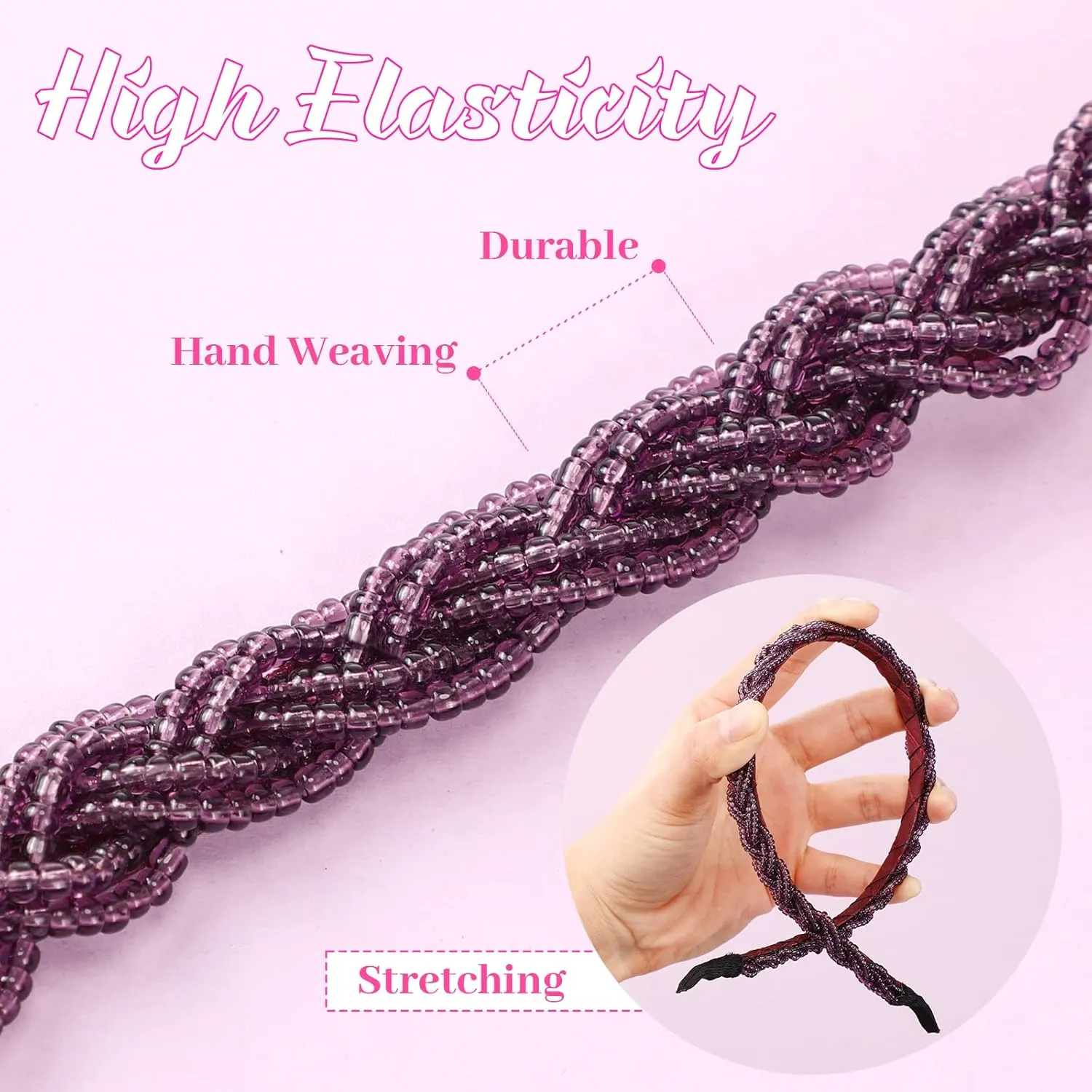 MTLEE 6 Pieces Beaded Headbands for Women Sparkly Crystal Beaded Hair Hoop Hairbands Multiple Color Hair Accessories Head Bands Christmas Gift(Bright Colors)