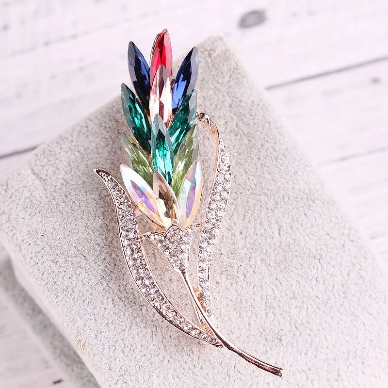 Multicolor Crystal Wheat Brooches Women Flower Weddings Casual Brooch