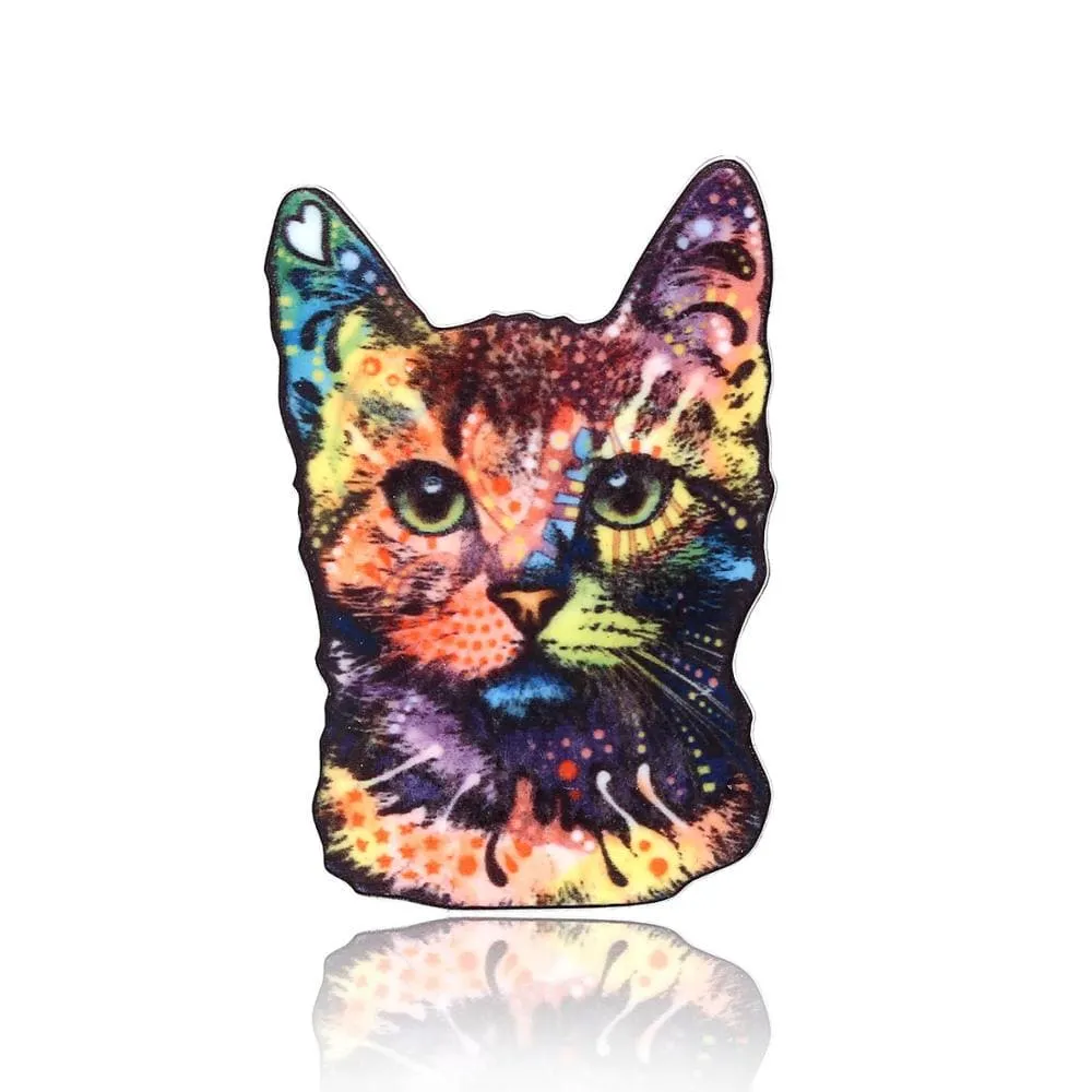 Multicolor Flowery Backpack Cat Brooch