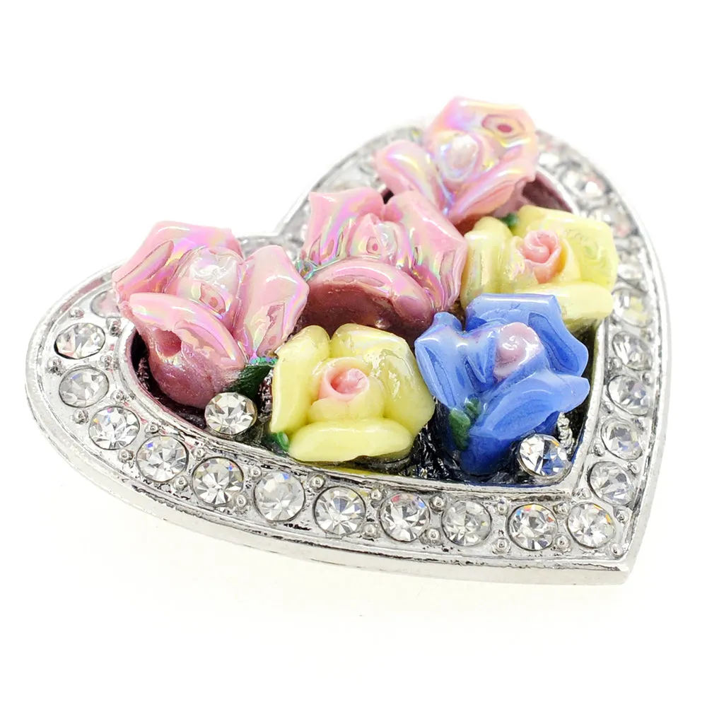 Multicolor Heart with Flower Pin Brooch